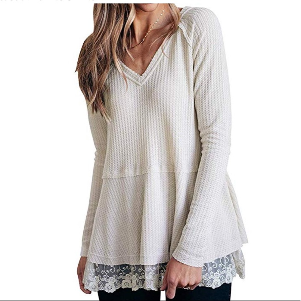 Waffle lace long sleeve tunic